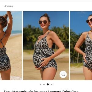 Sexy Maternity Swimwear Leopard Print One Piece With Flounce Detail